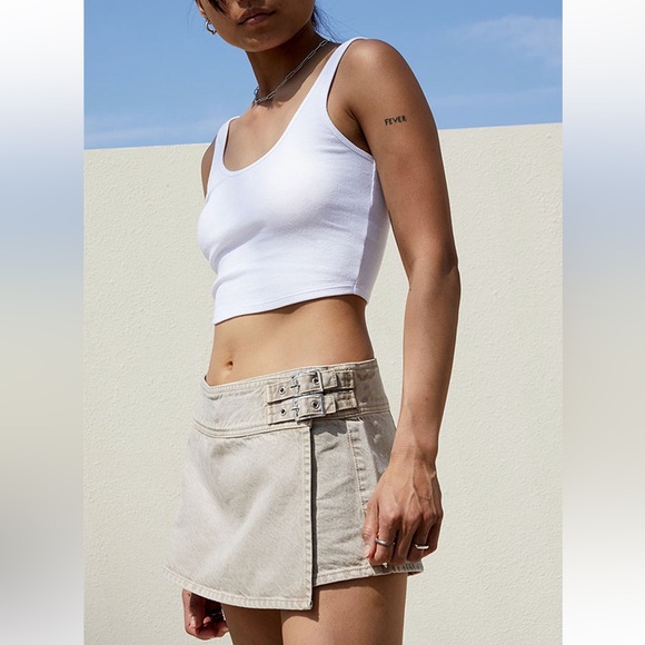 PacSun Beige Low Rise Denim Mini Skort - Picture 4 of 15